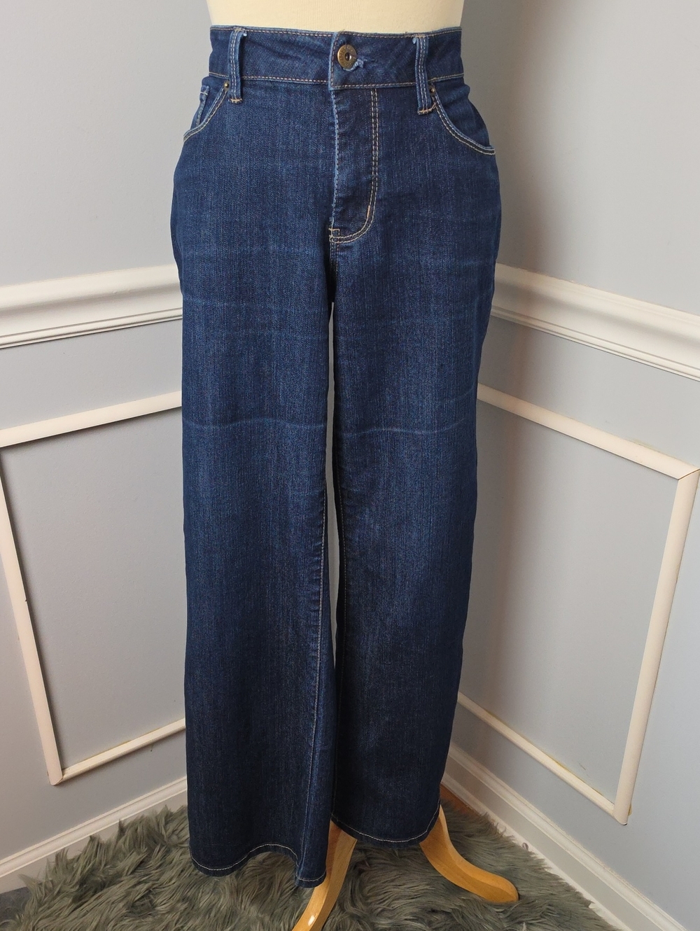 FADED GLORY Bootcut Dark Wash Wide Straight Leg Stretch Casual Denim Jeans 16